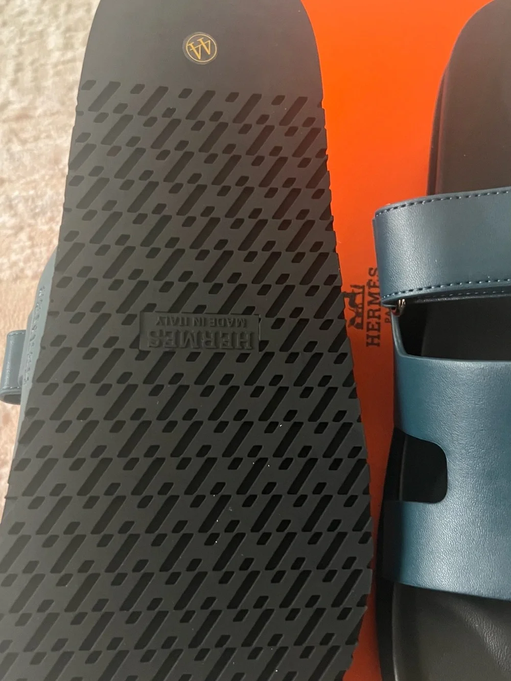 Hermes Men’s Black Oran Slide Sandals with Silver Accent